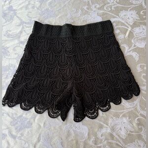 Black Crochet Scallop Hem Shorts